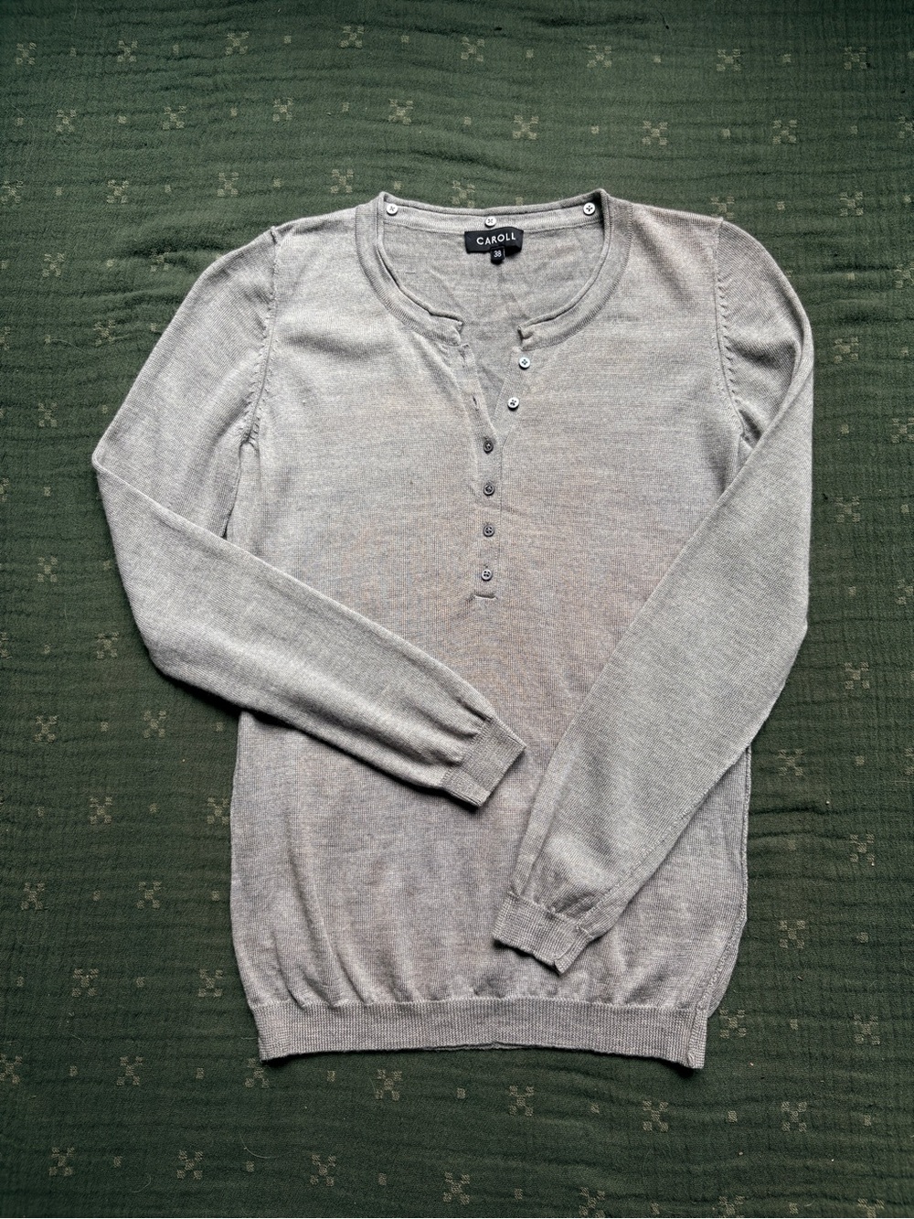 CAROLL Women’s Gray Henley Wool Knit Sweater